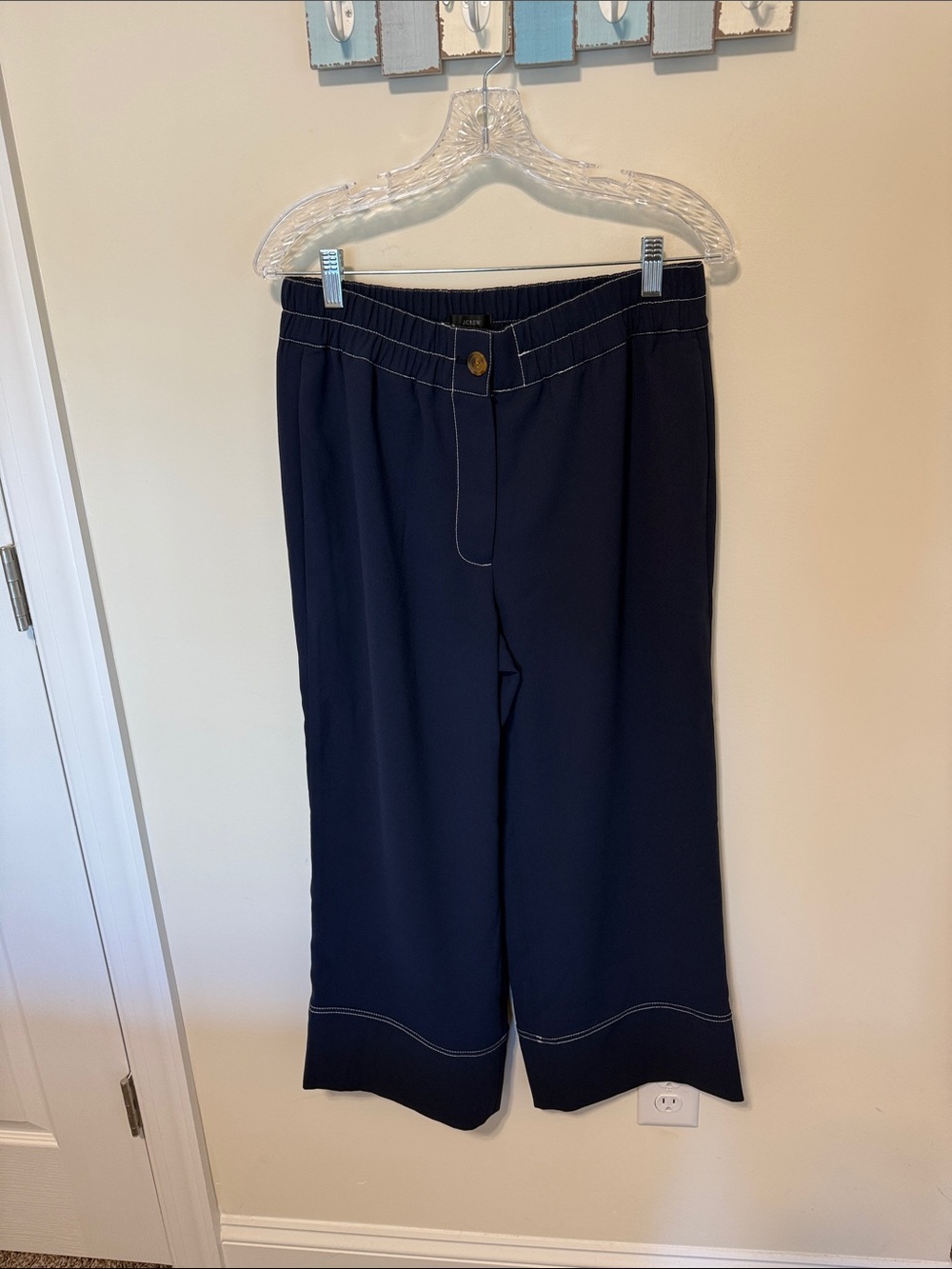 J. Crew Women’s Pull-On Navy Wide-Leg Crop Pants w/Contrast Stitching / Size 8